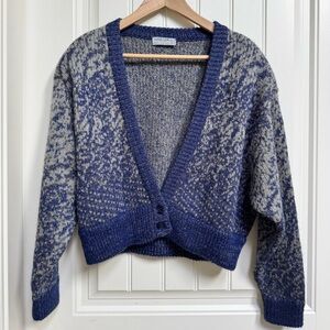 Vintage Jaeger Blue & Grey Mohair/Wool/Acrylic Blend Two Button Cardigan. M